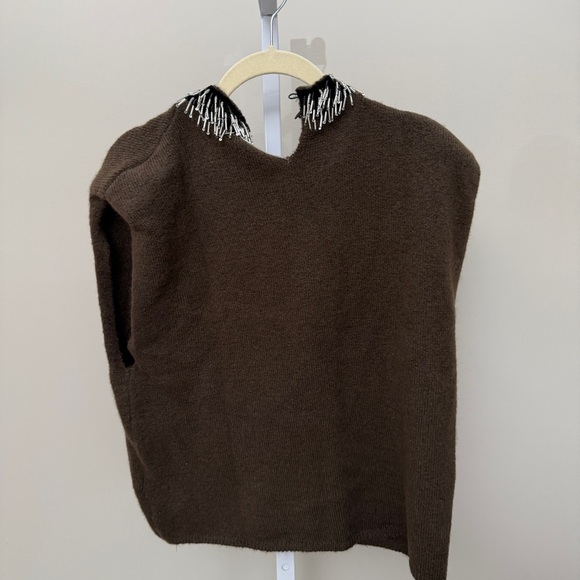 Zara BEADED ROUND NECK KNIT TOP - Dark khaki size M - Picture 4 of 4